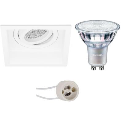 GU10 Inbouwspot Set - Mat Wit - Inbouw Vierkant - Verdiept - Kantelbaar - Philips - MASTER 927 36D VLE - DimTone Dimbaar - Pragmi Domy Pro - 3.7W - Warm Wit 2200K-2700K - 105mm
