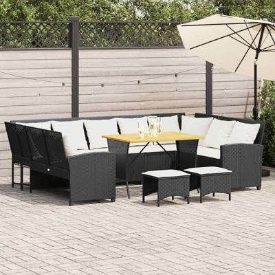 4-delige Loungeset met kussens poly rattan zwart 4-delige Loungeset met kussens poly rattan zwart