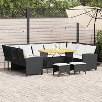 4-delige Loungeset met kussens poly rattan zwart - thumbnail
