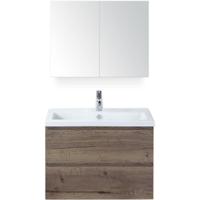 Vogue Badmeubelset 80 cm - Greeplijst in Kleur - Tabacco - Keramische Wastafel Wit 1 Kraangat met Spiegelkast - thumbnail