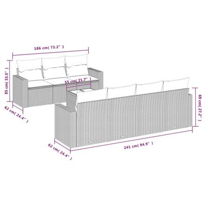 8-delige Loungeset met kussens poly rattan beige - thumbnail
