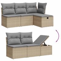 6-delige Loungeset met kussens poly rattan grijs - thumbnail