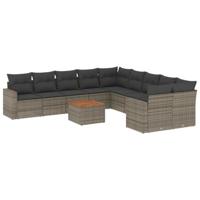 11-delige Loungeset met kussens poly rattan grijs - thumbnail
