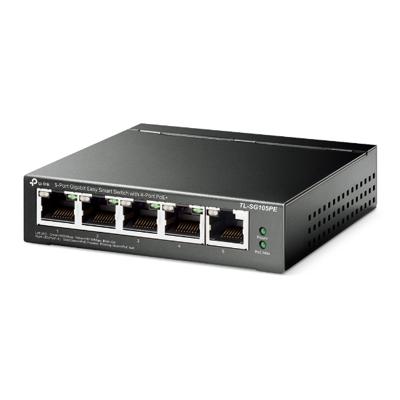 TP-Link TL-SG105PE 5-poorts -Gigabit-Easy-Smart-switch met 4 PoE+-poorten, plug & play, metalen behuizing
