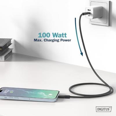 Digitus USB-C-kabel USB 3.2 Gen2 USB-C stekker 1.00 m Zwart (mat) Uitstekende verouderingseigenschappen, Flexibel, Flexibele binnenader, Bestand tegen