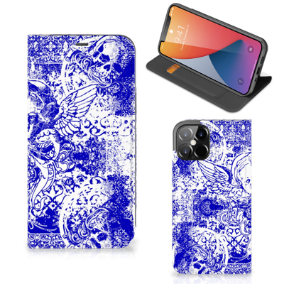 Mobiel BookCase iPhone 12 Pro Max Angel Skull Blauw Mobiel BookCase iPhone 12 Pro Max Angel Skull Blauw
