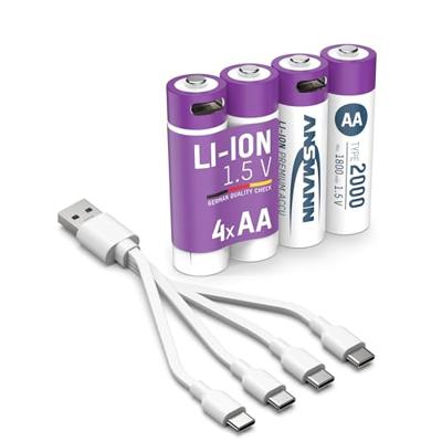 Ansmann Oplaadbare aa batterijen - li-ion - incl. usb-c oplaadkabel - 4 stuks - thumbnail
