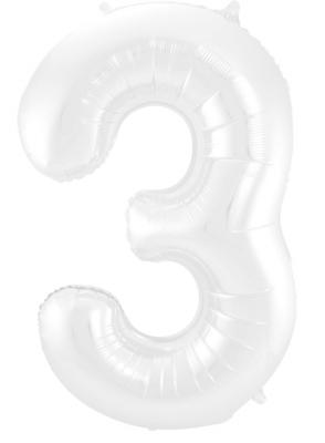 Folieballon Wit Metallic Mat Cijfer 3 (86cm)