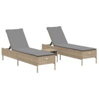 3-delige Ligbeddenset met kussens poly rattan beige - thumbnail