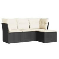 4-delige Loungeset met kussens poly rattan zwart - thumbnail