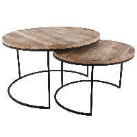 Set van 2 tafels Helsingborg 30044 mat zwart + ruw mangohout - thumbnail