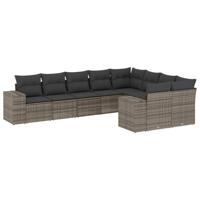 9-delige Loungeset met kussens poly rattan grijs - thumbnail