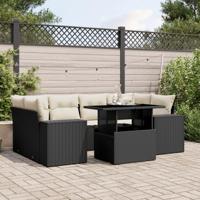 7-delige Loungeset met kussens poly rattan zwart - thumbnail