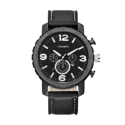 CAGARNY 6845 Fashion Dual Quartz beweging polshorloge met lederen Band (zwarte Band Black Window)
