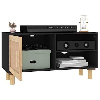 Tv-meubel 80x30x40 cm massief grenenhout en rattan zwart