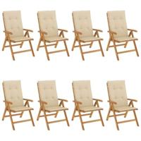 Tuinstoelen 8 st verstelbaar met kussens massief teakhout - thumbnail