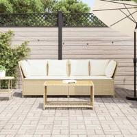 Tuinbank met kussens poly rattan beige - thumbnail