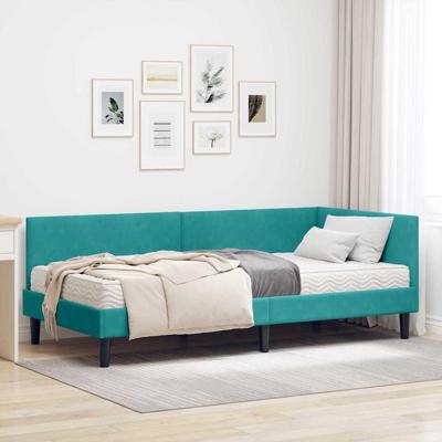 Hoekbedframe met Matras Anders 2 pcs Turquoise Fluweel