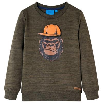 Kindertrui met gorillaprint 92 gemleerd donkerkakikleurig