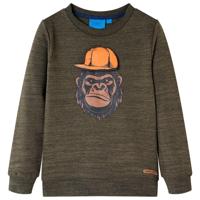 Kindertrui met gorillaprint 92 gemleerd donkerkakikleurig - thumbnail