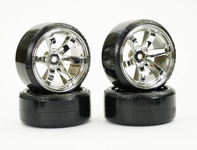 Fastrax 1/10 straat/drift banden op 6 spaaks velgen (6mm Offset)- Chrome