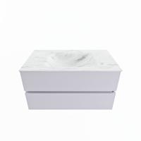 MONDIAZ VICA-DLUX 90cm badmeubel onderkast Cale 2 lades. Inbouw wastafel CLOUD midden 1 kraangat, kleur Opalo. - thumbnail