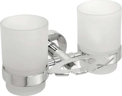 Dubbele Bekerhouder Sapho X-Round Hangend met Zeephouder Chroom / Melkglas