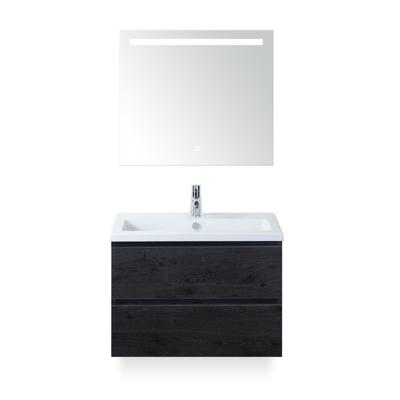 Vogue Badmeubelset 80 cm - Greeplijst in kleur - Black Oak - Keramische Wastafel Wit 1 kraangat - met Sence Spiegel