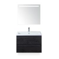 Vogue Badmeubelset 80 cm - Greeplijst in kleur - Black Oak - Keramische Wastafel Wit 1 kraangat - met Sence Spiegel - thumbnail
