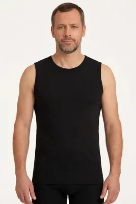 Heren mouwloos shirt katoen Extra lang - Shirt zonder mouwen - wit en zwart Ondershirt