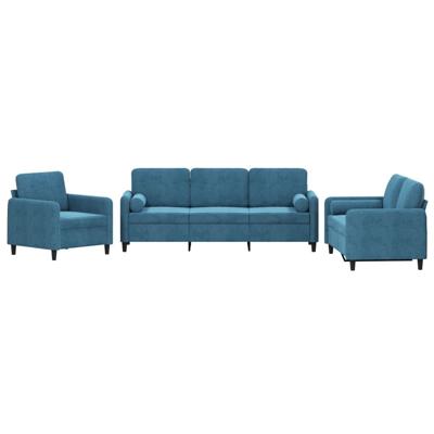 3-delige Loungeset met kussens fluweel blauw - thumbnail