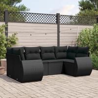 6-delige Loungeset met kussens poly rattan zwart - thumbnail