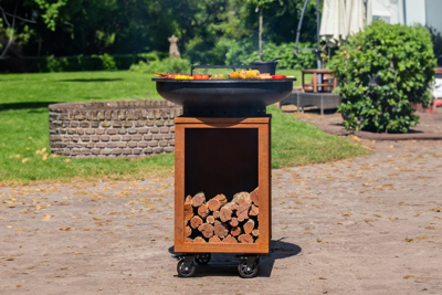 RJRoyal Living Hermano XXL Base Corten top Black barbecue incl. houtopslag Ø80cm- - Cortenstaal- RJRoyal Living