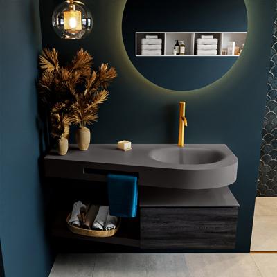 MONDIAZ RIVA 120cm badmeubel onderkast / planchet kleur Antracite met 1 lade. Wastafel DULCET rechts 1 kraangat kleur Dark_Grey.