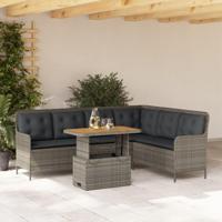 2-delige Loungeset met kussens poly rattan grijs - thumbnail