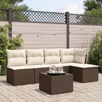 6-delige Loungeset met kussens poly rattan bruin - thumbnail