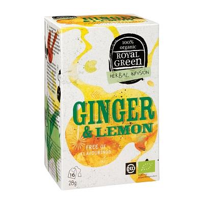 Royal Green Biologische Ginger & Lemon Thee 16 Zakjes Royal Green Biologische Ginger & Lemon Thee 16 Zakjes