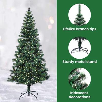 VidaXL Kunstmatig voorverlicht kerstboom groen 240 cm pvc en metaal
