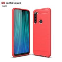 Voor Xiaomi Redmi Note 8 geborsteld textuur koolstofvezel TPU case (rood) - thumbnail