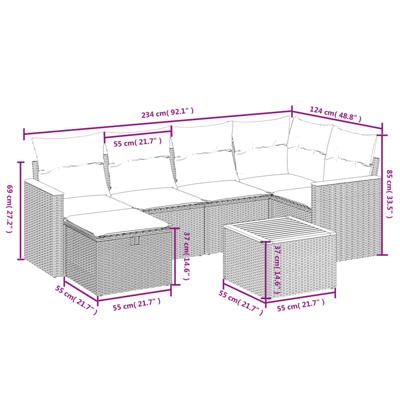 6-delige Loungeset met kussens poly rattan grijs - thumbnail