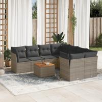 9-delige Loungeset met kussens poly rattan grijs - thumbnail