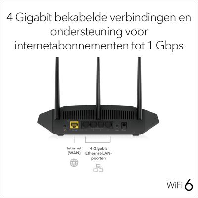 NETGEAR 4-Stream WiFi 6-router (RAX10) - AX1800 draadloze snelheid (tot 1,8 Gbps) | 100 m2 dekking