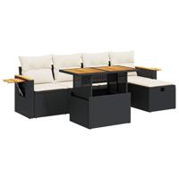 6-delige Loungeset met kussens poly rattan zwart - thumbnail