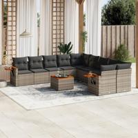 11-delige Loungeset met kussens poly rattan grijs - thumbnail