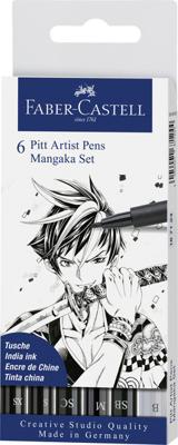 Faber Castell Tekenstift Pitt Artist Pen - Mangaka 6-delig etui - zwart