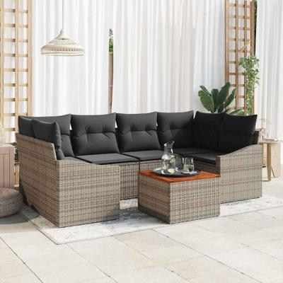 Tuinbankenset met kussen 7 pcs Grijs poly rattan