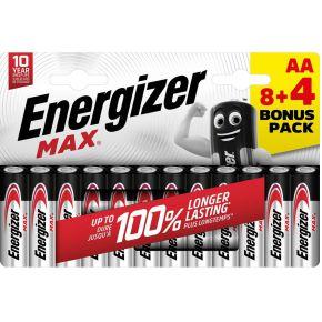 Energizer batterijen Max AA, blister van 8 stuks + 4 stuks gratis