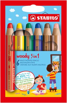 Stabilo woody 3in1 kleurpotloden - 6 kleuren - thumbnail