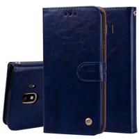 Business stijl olie Wax textuur horizontale Flip lederen case voor Galaxy J4 (EU versie) (2018) met houder & kaartsleuven & portemonnee (blauw) - thumbnail