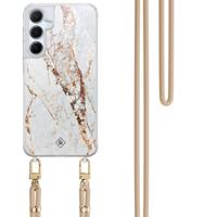 Samsung Galaxy A15 hoesje met beige koord - Marmer goud - thumbnail